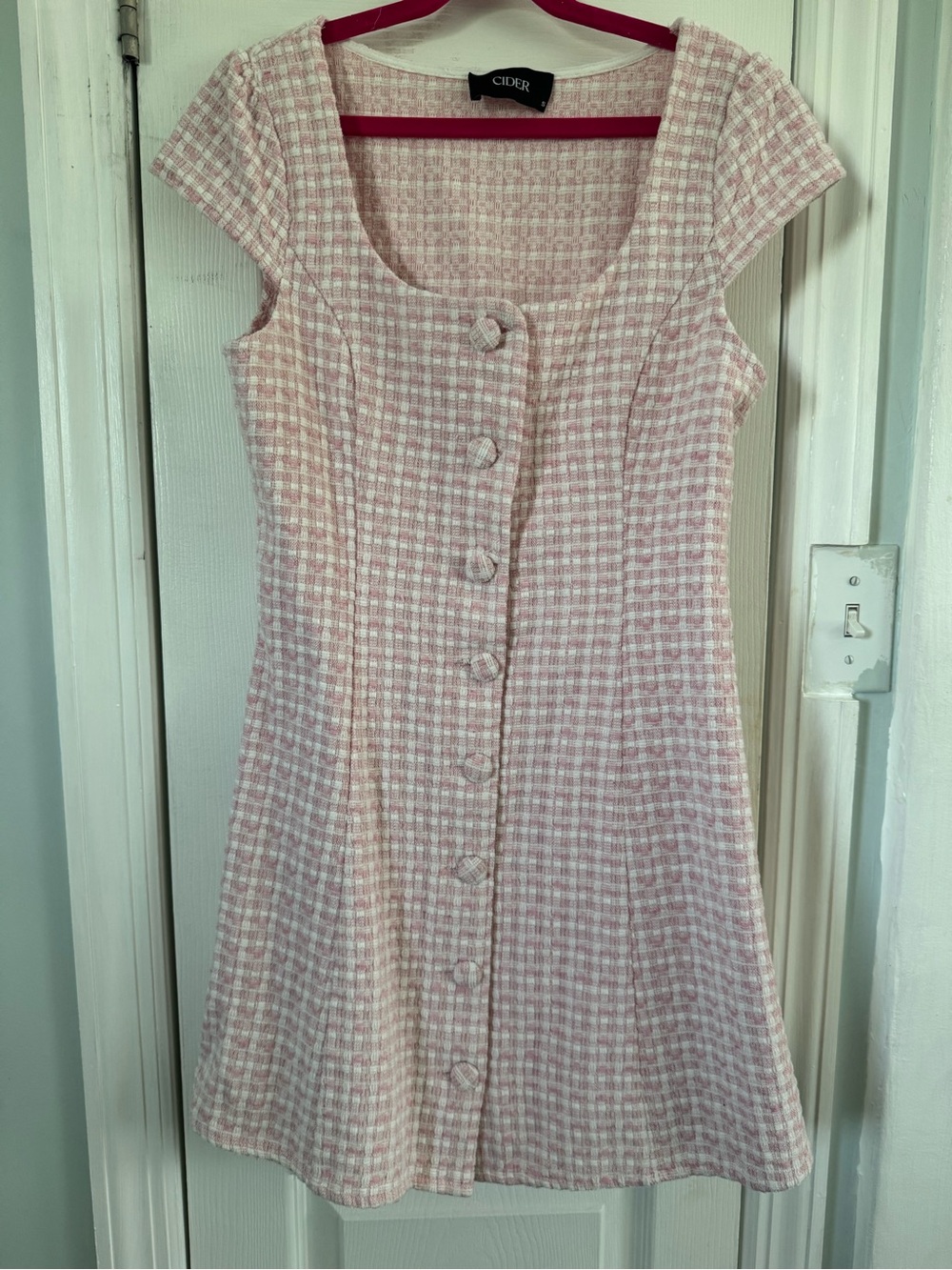 Cider Pink and White Gingham Button-Front Dress